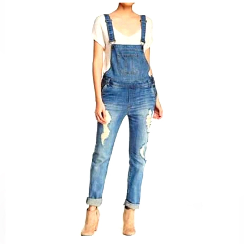Kut from the Kloth Emma Distressed Denim Overalls Sz 0